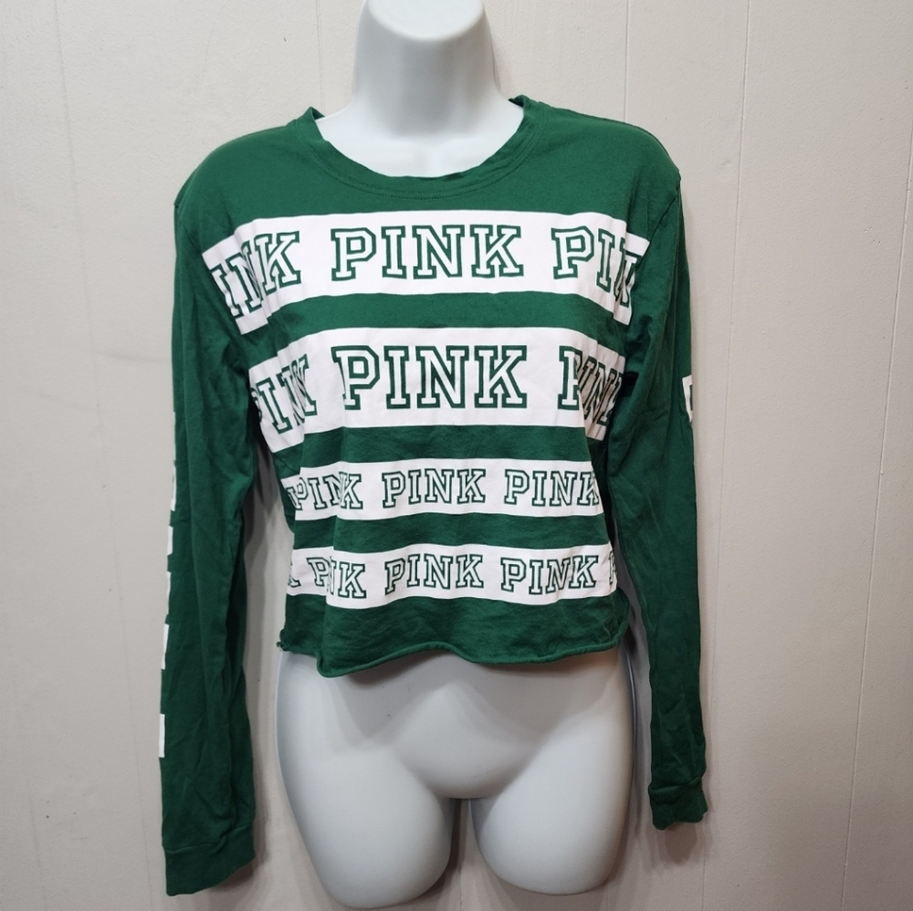 Pink Long Sleeve Crop Top Green XS Victoria's Secret C418